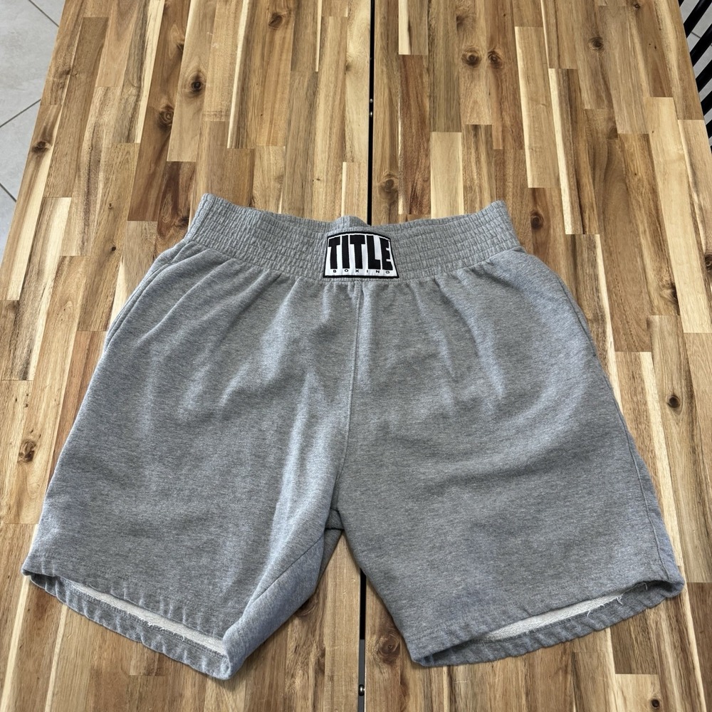 Title Boxing Shorts Mens 2XL Gray Sweat Training Fleece Pull On 8" Inseam Y2K
